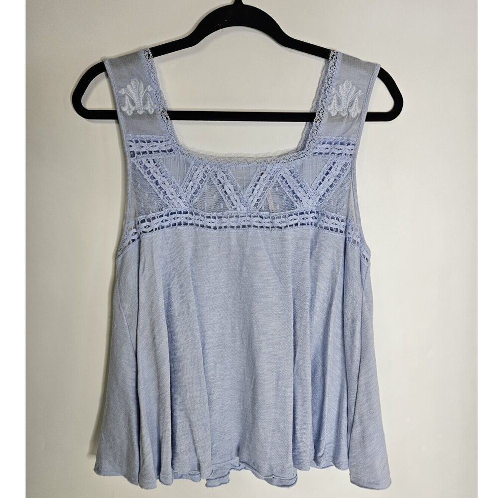NWOT FREE PEOPLE Costa Mesh Angel Blue Cotton Sleeveless Tank Boho MEDIUM